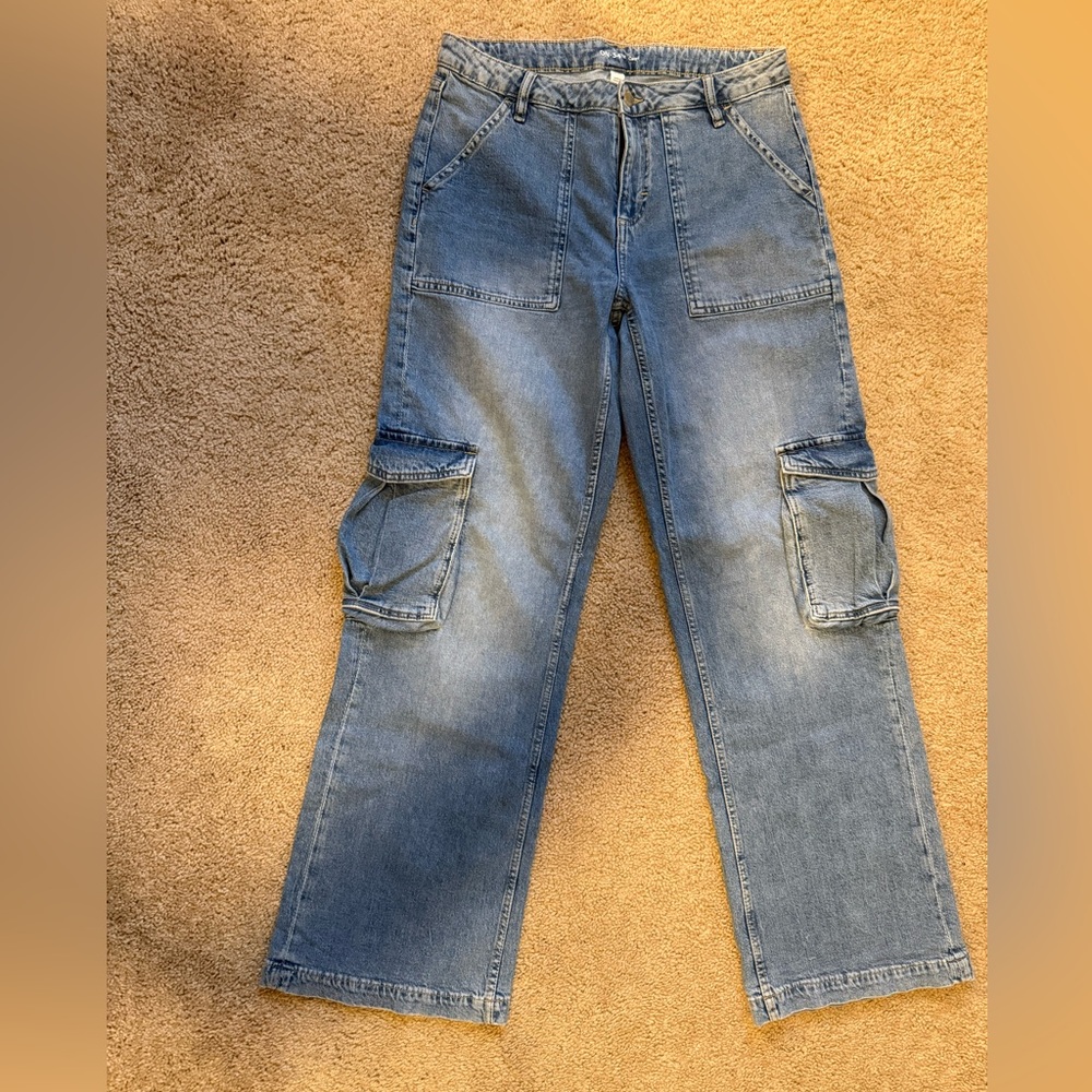 Women's Blue Wide Leg Cargo Jeans